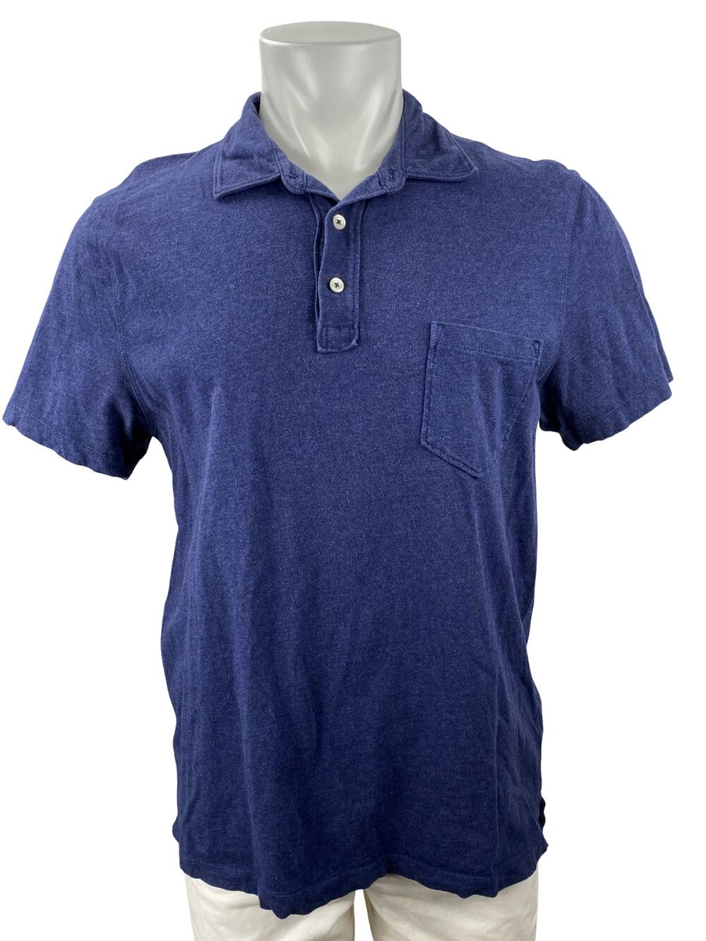 J.Crew Men's Navy Blue Short Sleeve Golf Chest Pocket Polo Shirt Top Size L